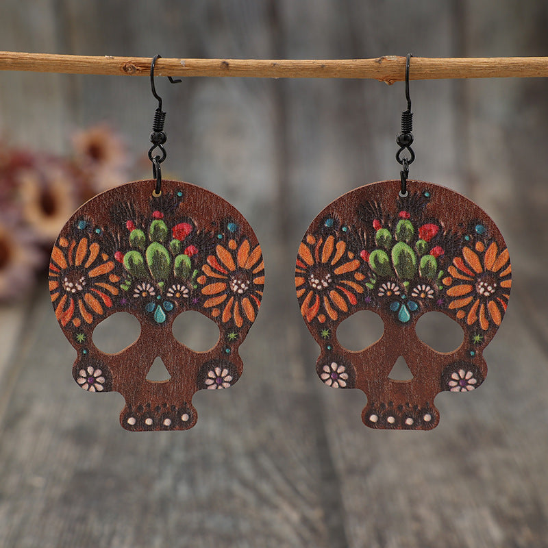 Alloy Hook Wooden Skeleton Earrings