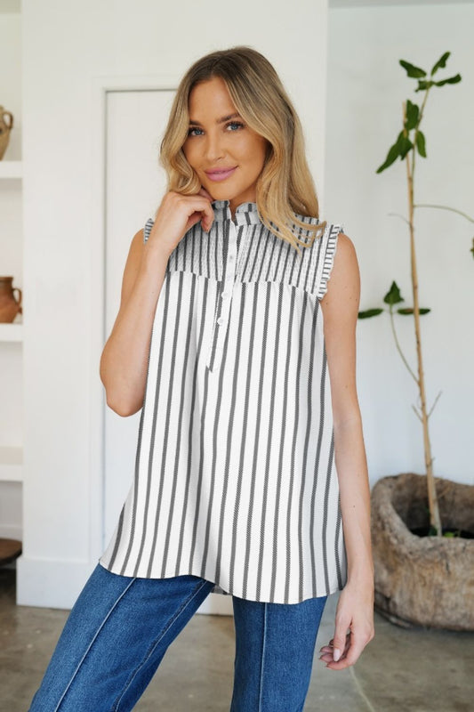 Frill Printed Mock Neck Top