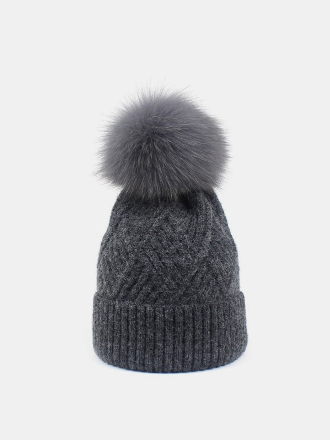 Thermal Knit Hat with Pompom