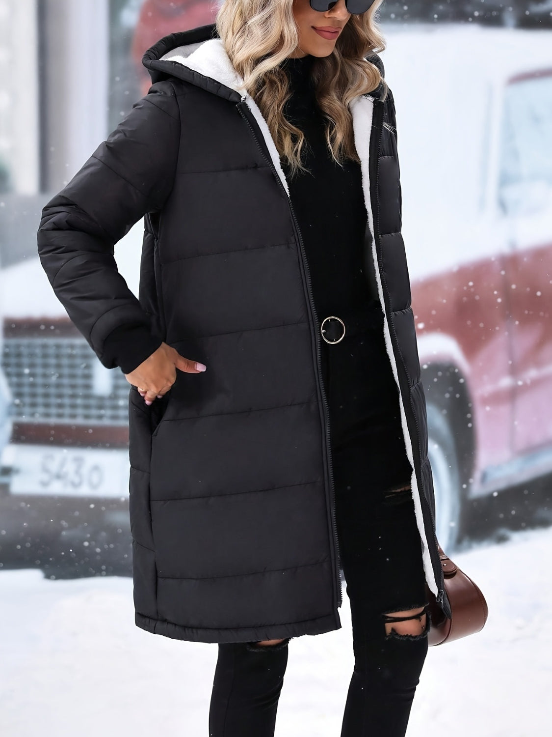 Plus Size Zip Up Hooded Winter Coat