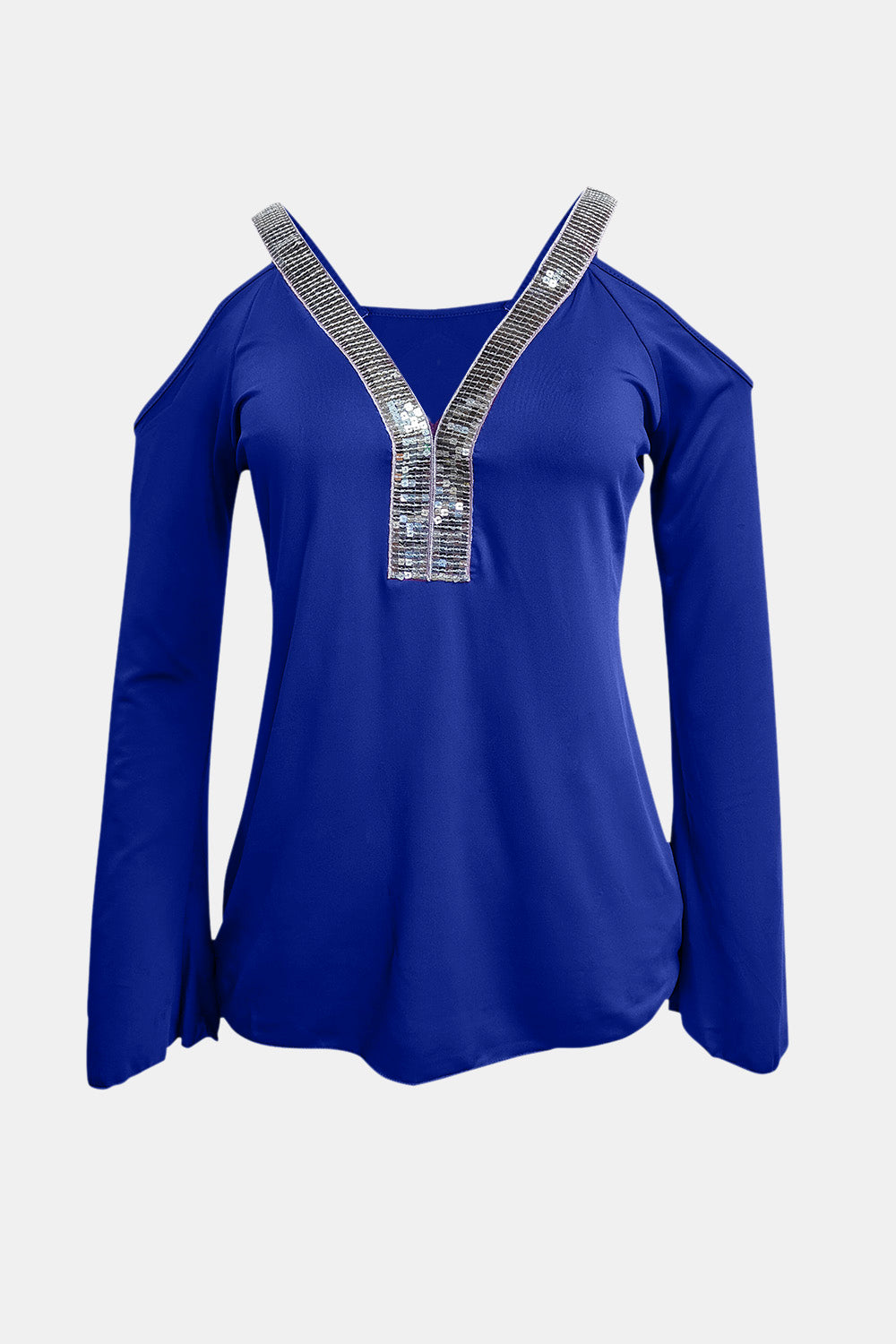 Sequin V-Neck Cold Shoulder Top