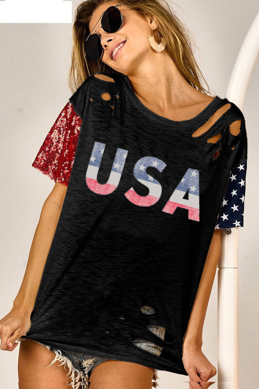 BiBi USA – Kurzärmliges T-Shirt im Distressed-Look mit Grafik