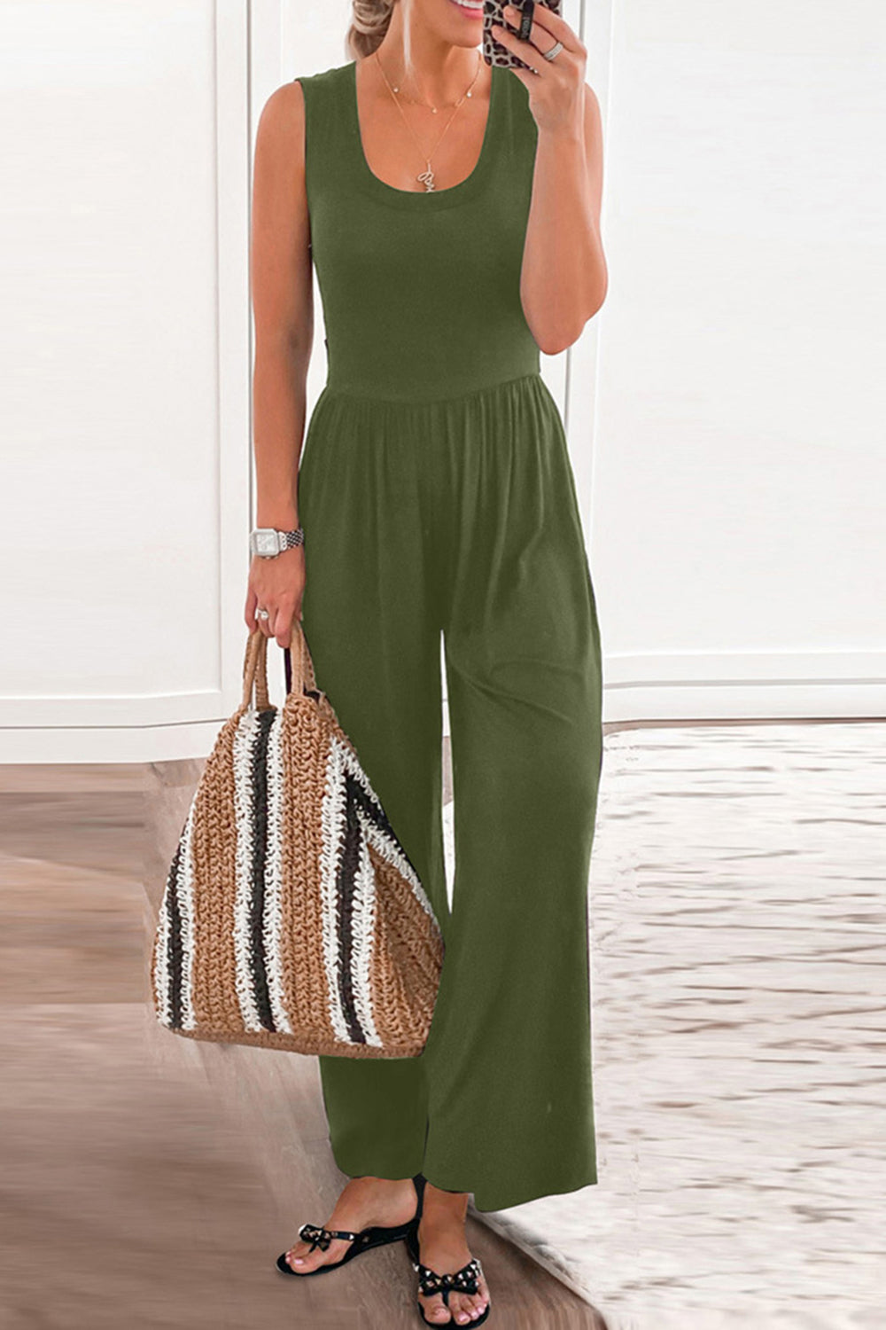 Full Size Scoop Neck Wide Strap Jumpsuit