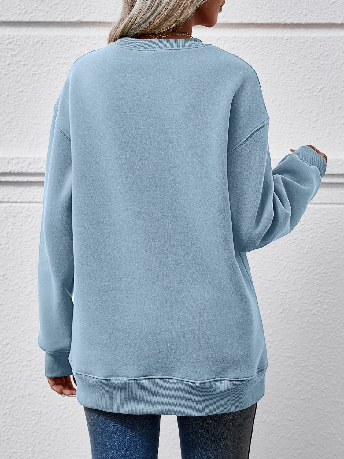 Letter Graphic Round Neck Long Sleeve Sweatshirt