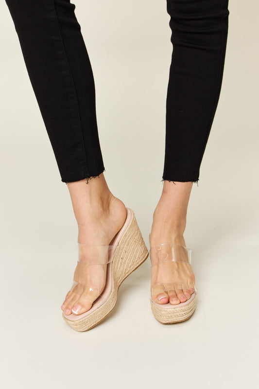 Forever Link – Espadrilles-Plateau-Keilsandalen mit transparentem Riemen