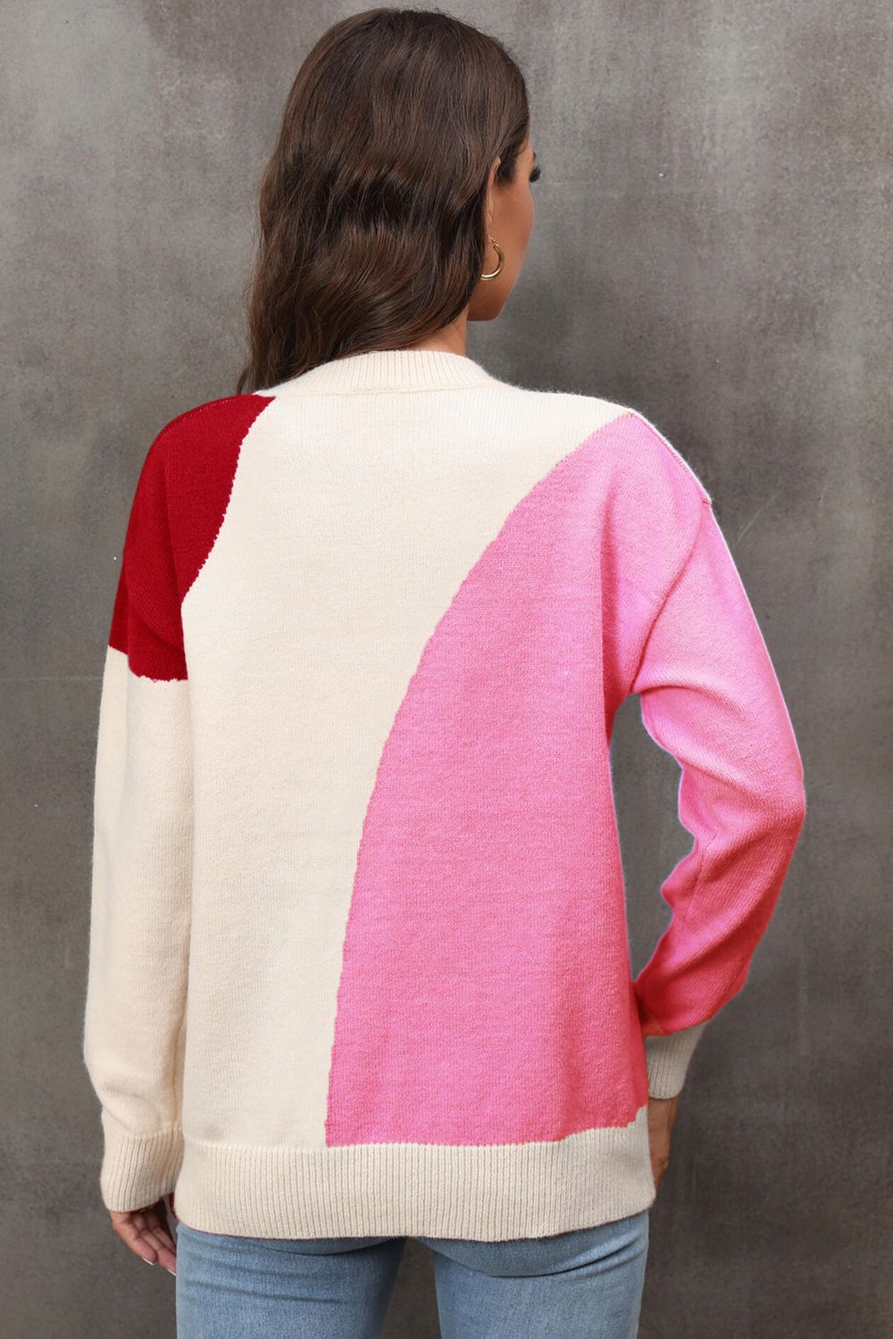 Angel Wings Color Block Ribbed Cuff Drop Shoulder Sweater