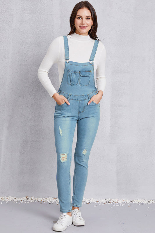 Overall aus gewaschenem Denim im Used-Look mit Taschen