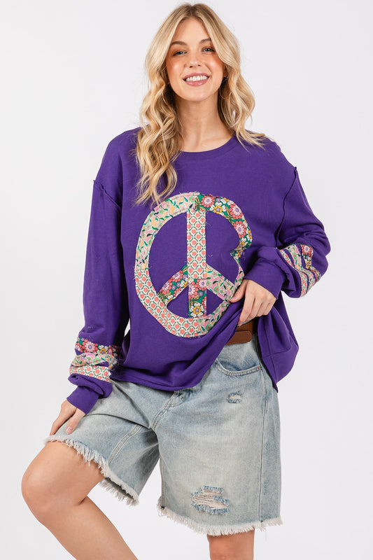 SAGE+FIG Peace Applique Patch Long Sleeve Top