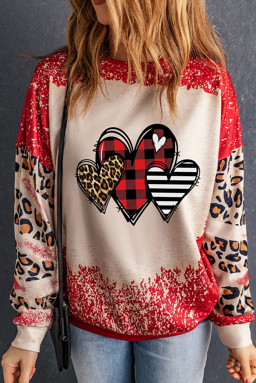 Heart Leopard Round Neck Sweatshirt