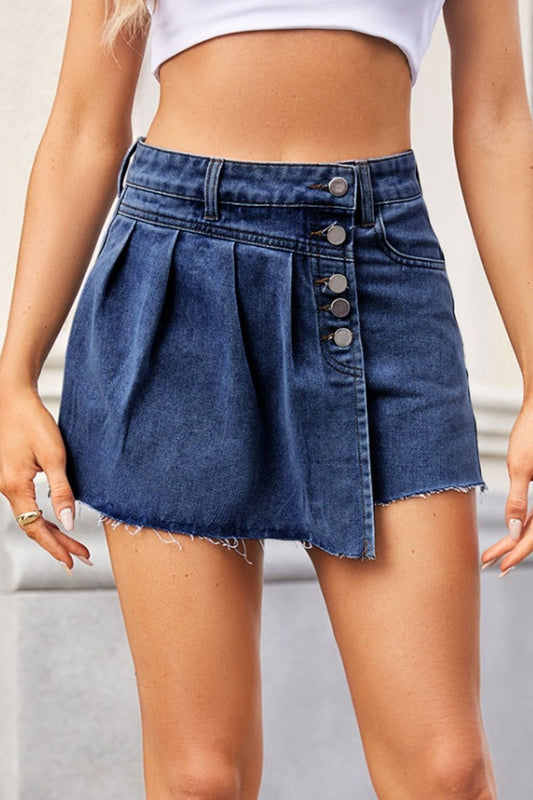 Jeans-Skort mit ungesäumtem Saum