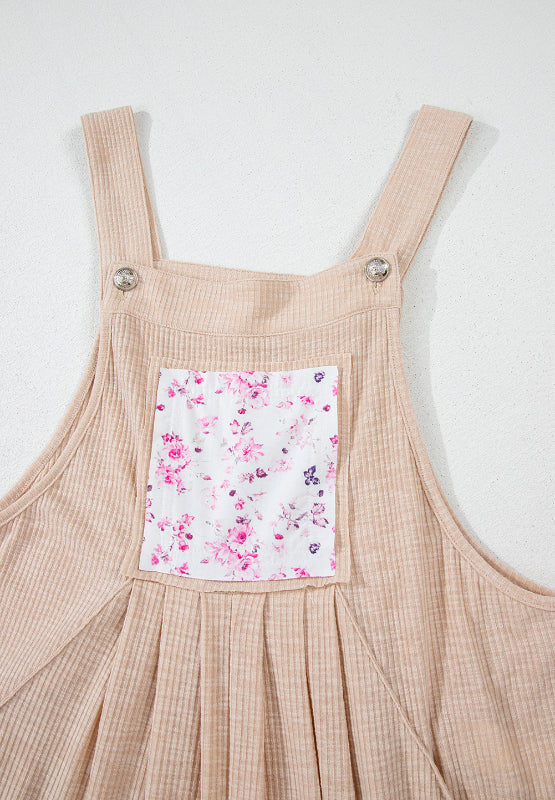 Floral Patch Wide Strap Wide Leg Overalls