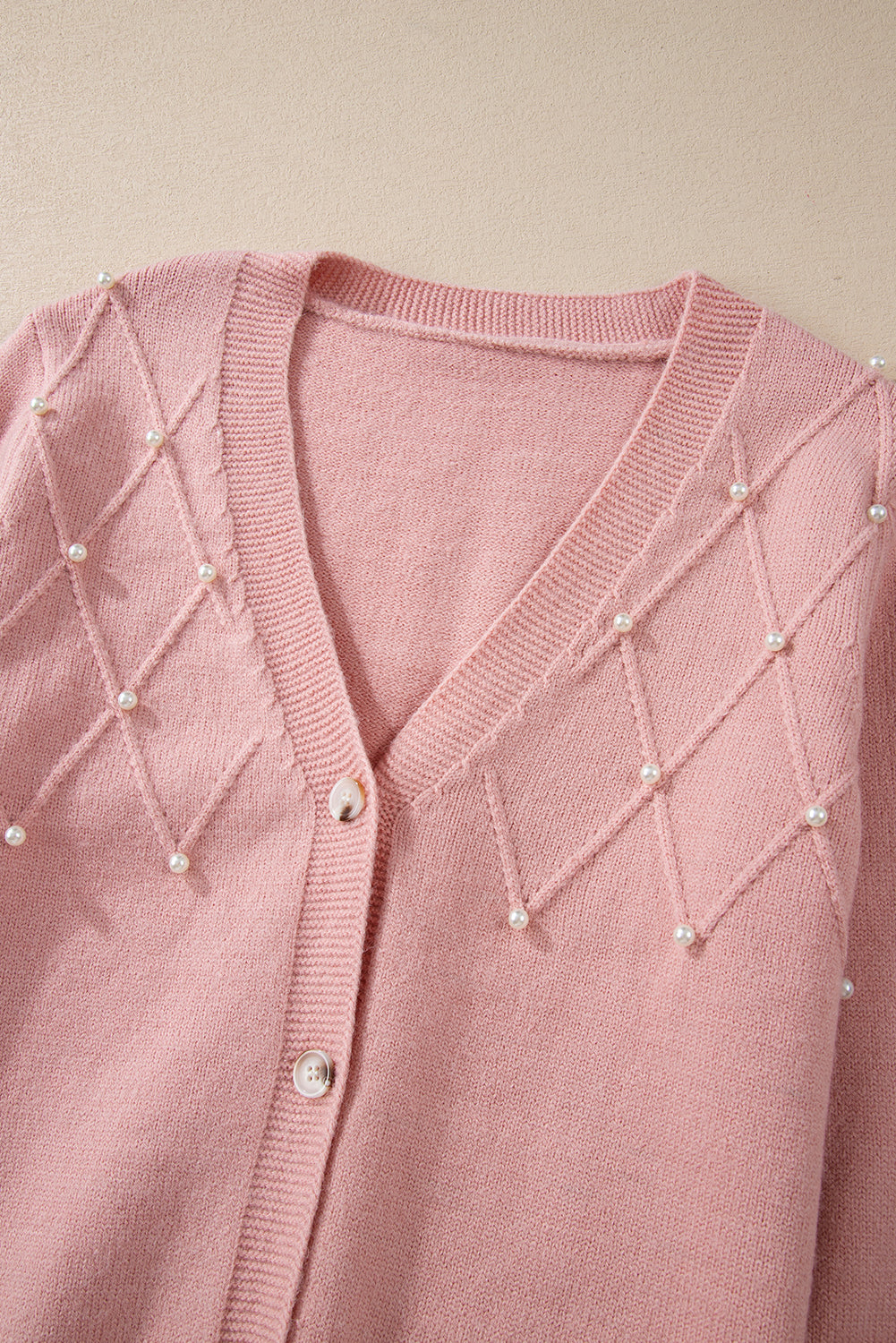 Beaded V-Neck Button Up Long Sleeve Cardigan