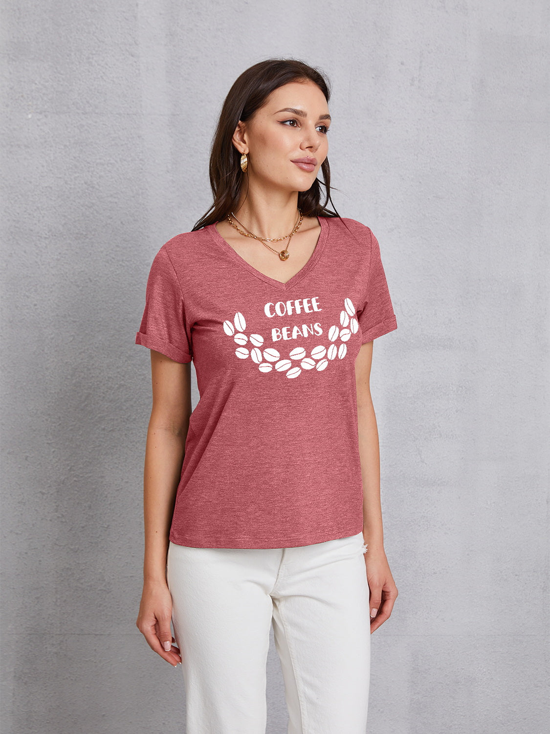 COFFEE BEANS V-Neck Short Sleeve T-Shirt