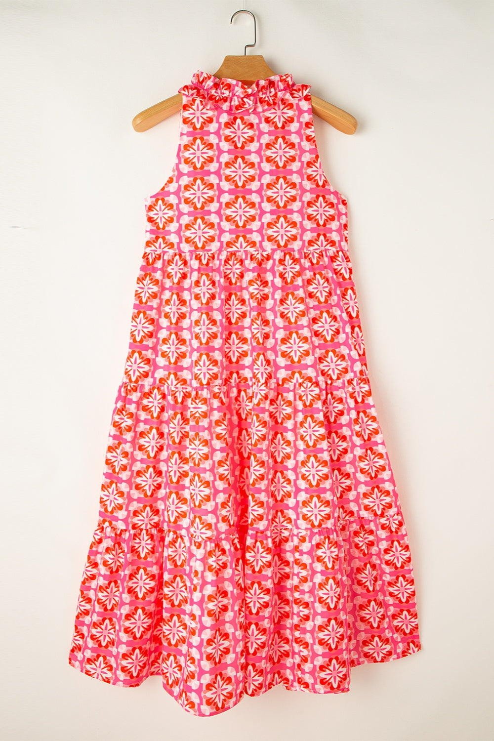 Printed Notched Sleeveless Midi Dress