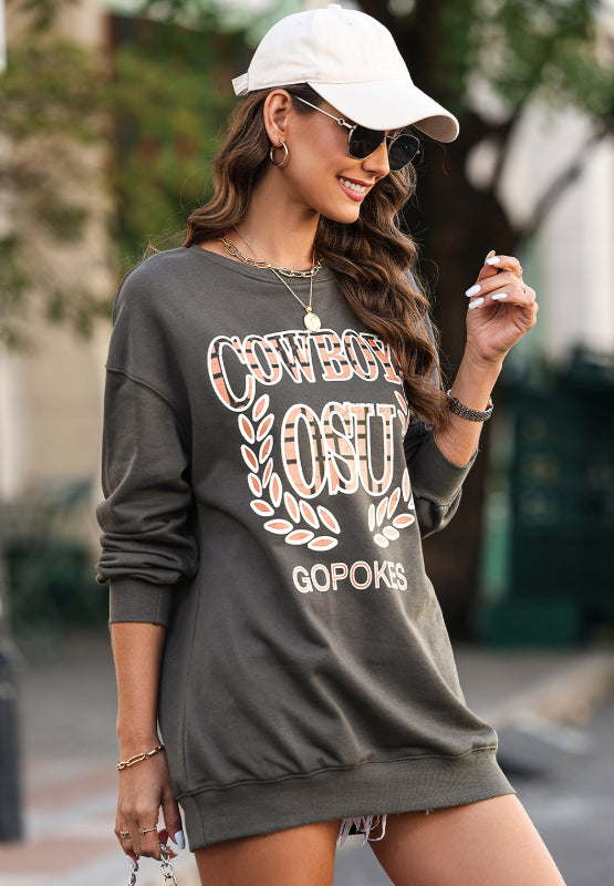 Letter Graphic Round Neck Long Sleeve Sweatshirt