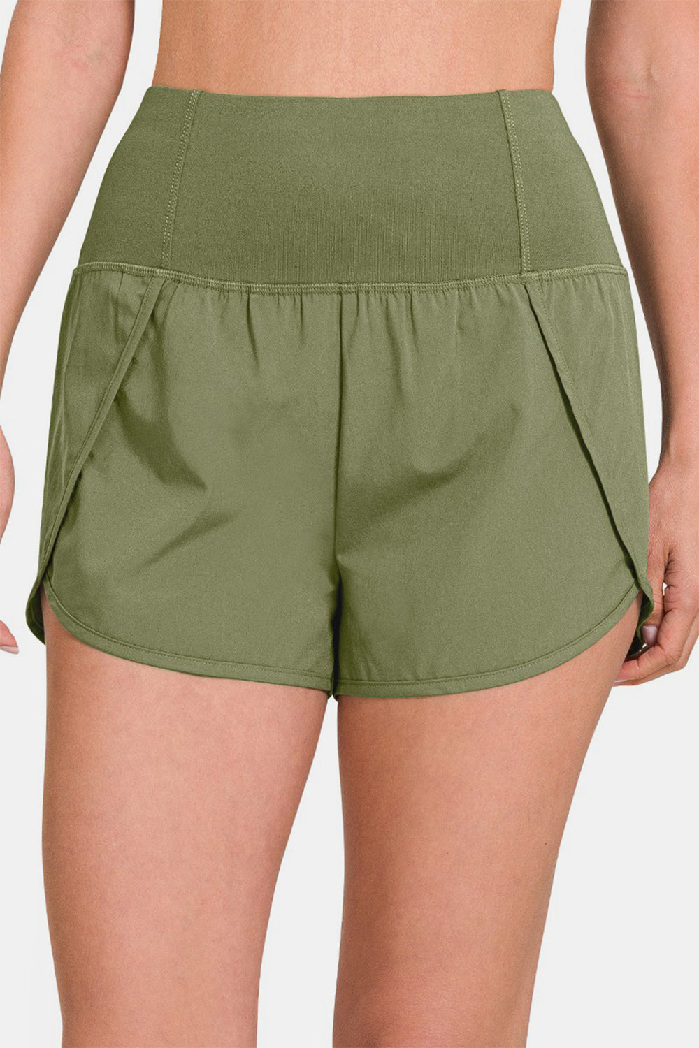 Zenana Aktiv-Shorts mit hoher Taille und Reißverschlusstasche auf der Rückseite