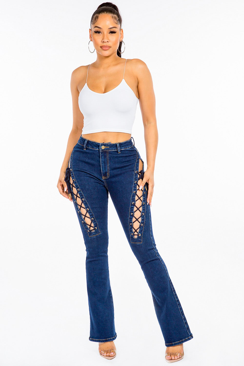 American Bazi High Rise Lace Up Jeans