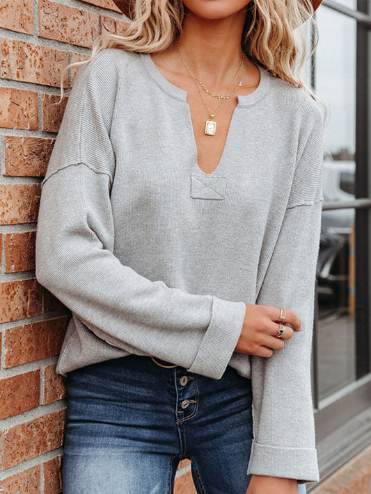 Notched Dropped Shoulder Sweater