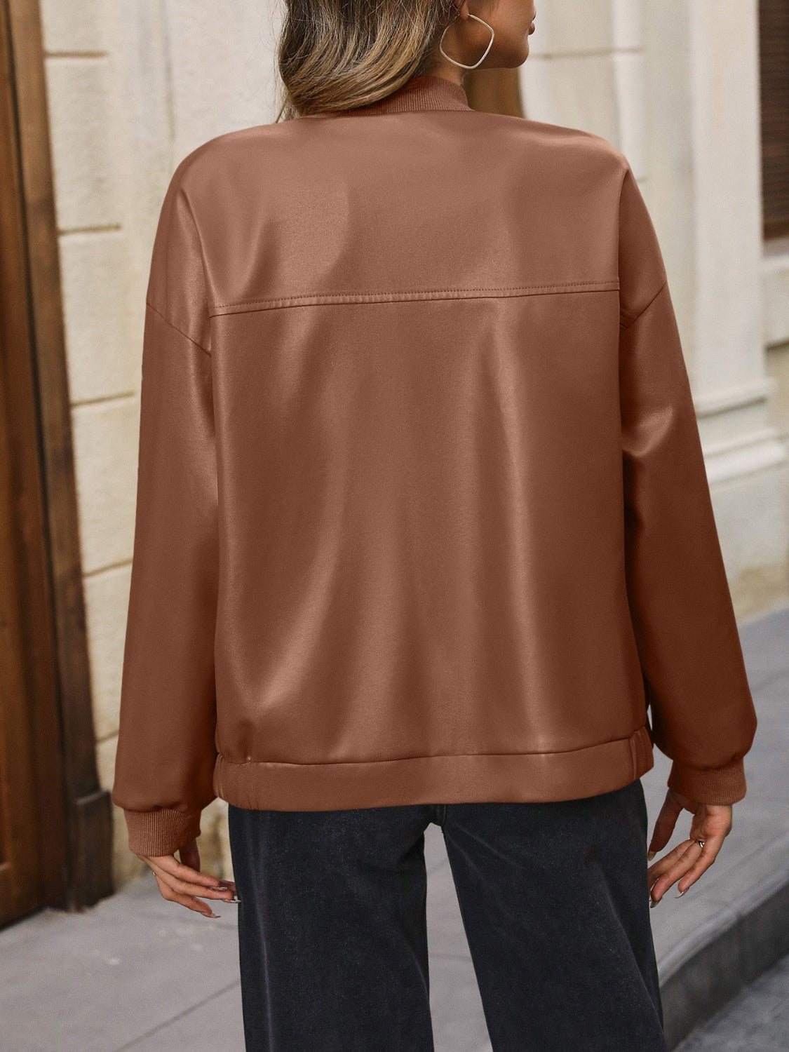 Ivy Lane Zip Up Baseball Collar Dropped Shoulder Jacket