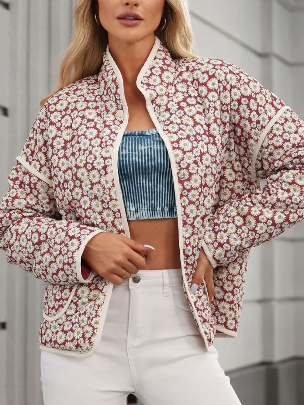 Floral Snap Down Long Sleeve Outerwear