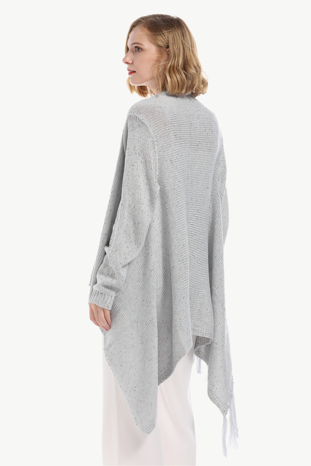 Angel Wings One-Button Tassel Tie Asymmetrical Hem Cardigan