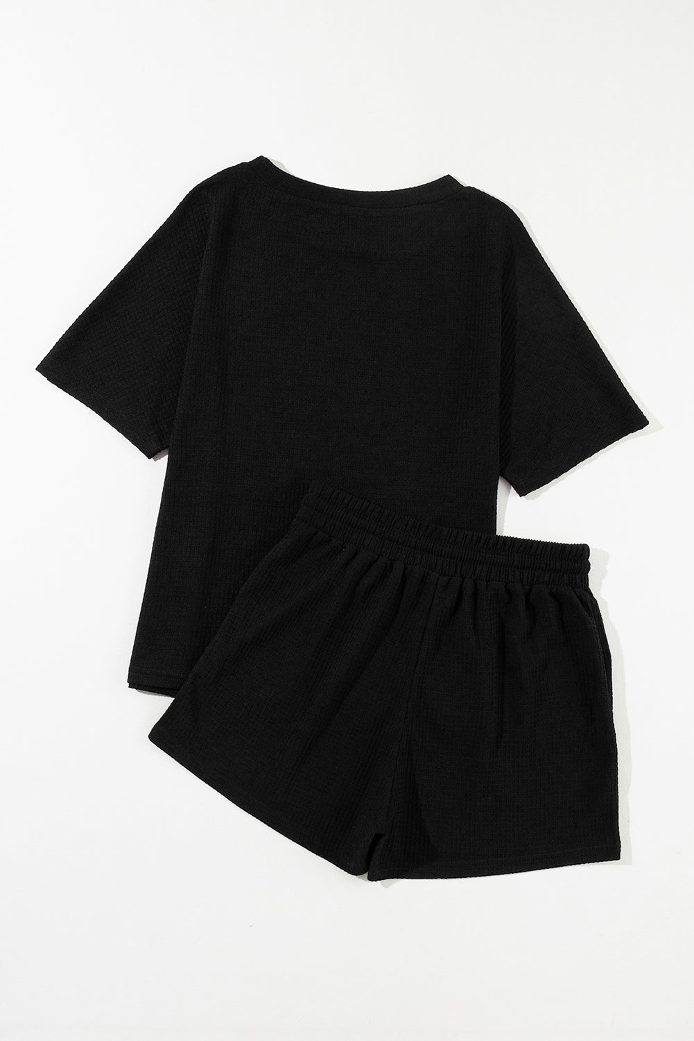 Round Neck Short Sleeve Top and Drawstring Shorts Set