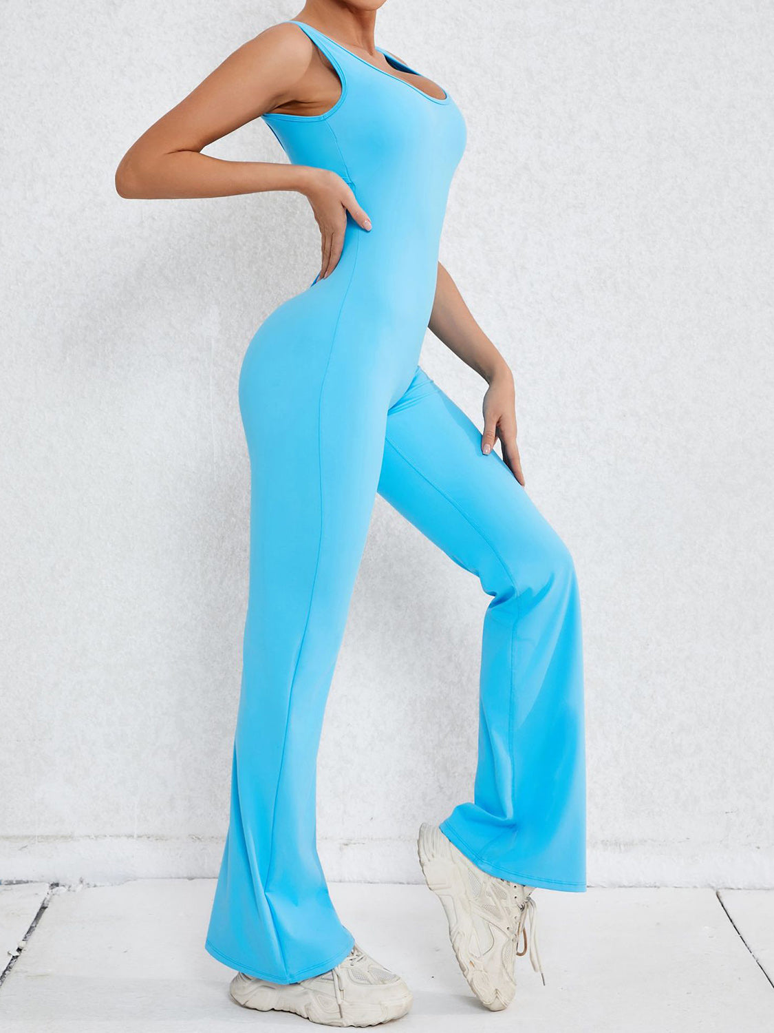 Cutout Wide Strap Scoop Neck Active Jumpsuit