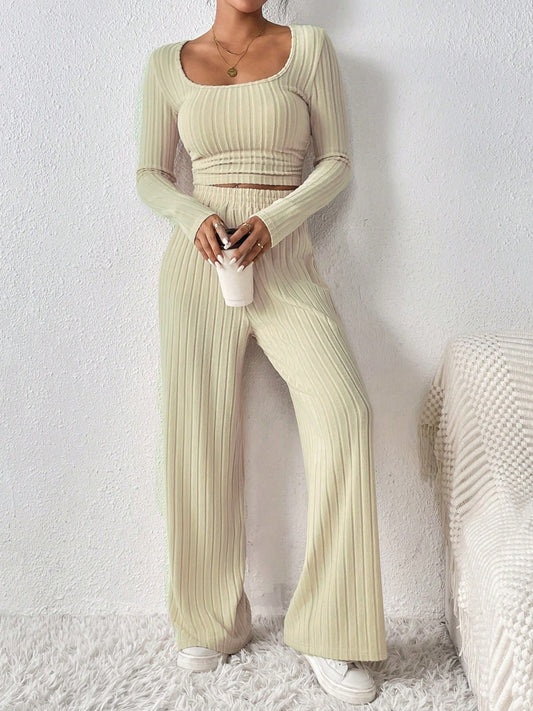 Scoop Neck Long Sleeve Top and Pants Set