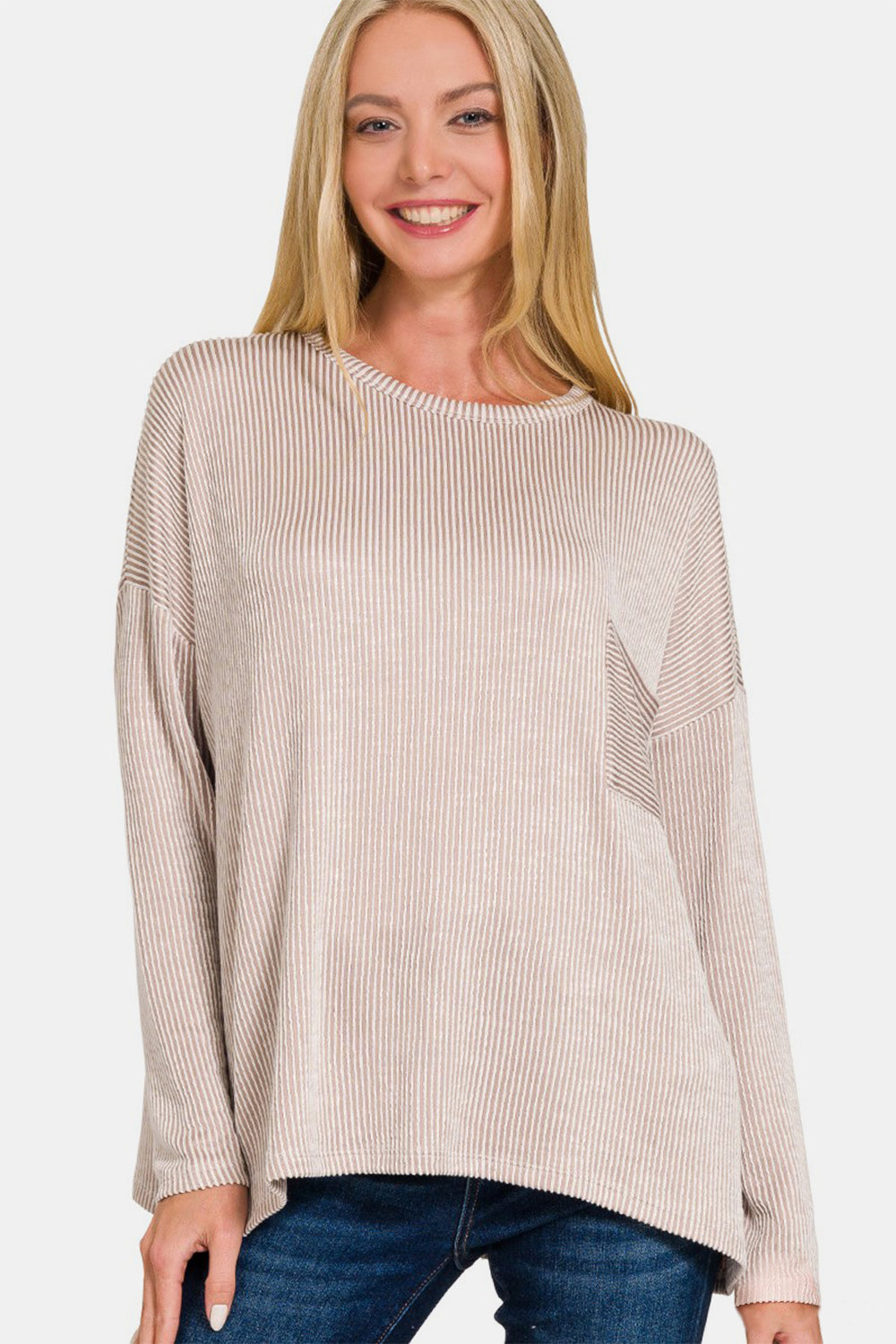 Zenana Ribbed Striped Long Sleeve T-Shirt