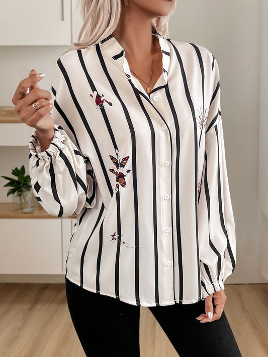 Perfee Striped Collared Neck Long Sleeve Shirt