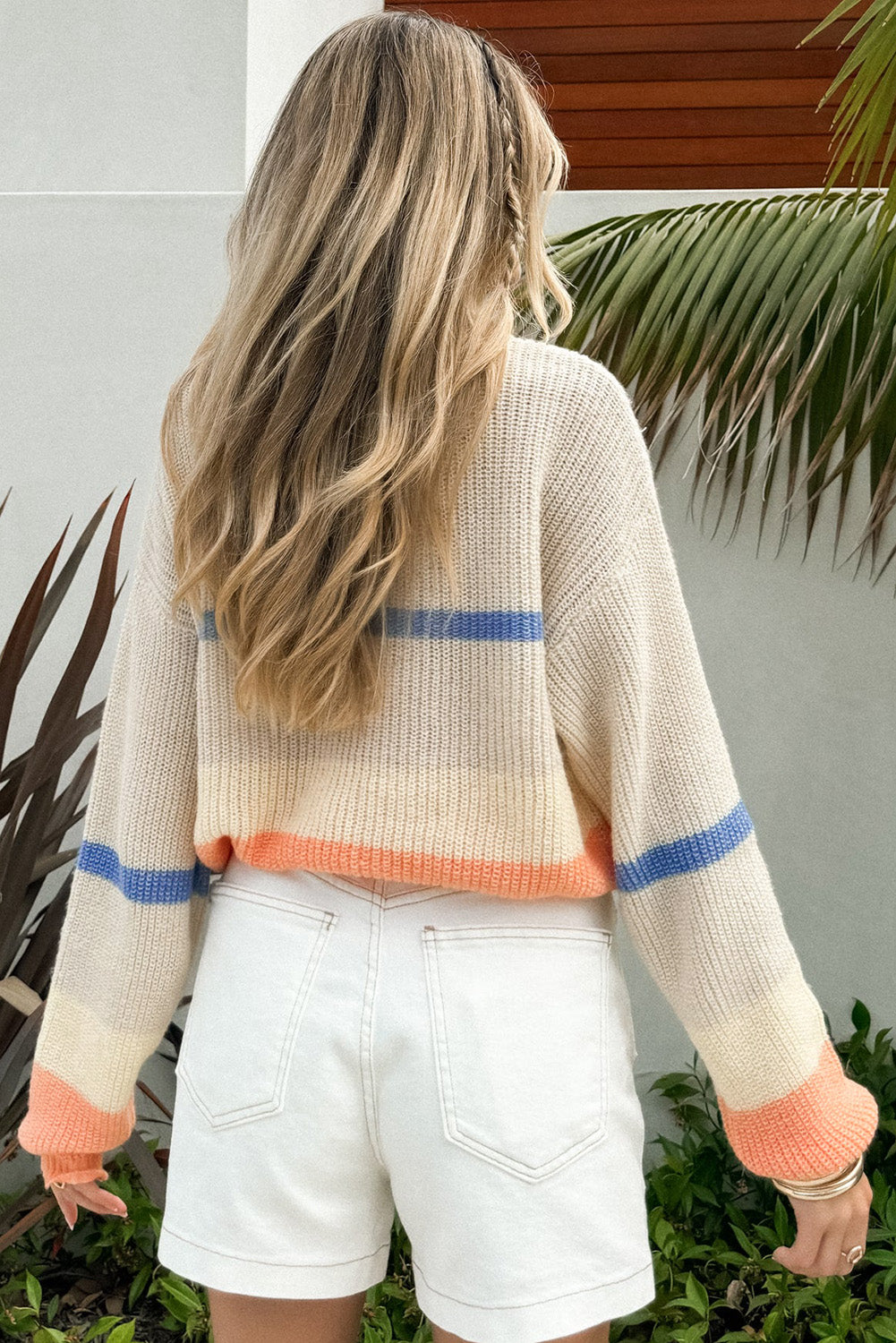 Contrast Round Neck Long Sleeve Sweater