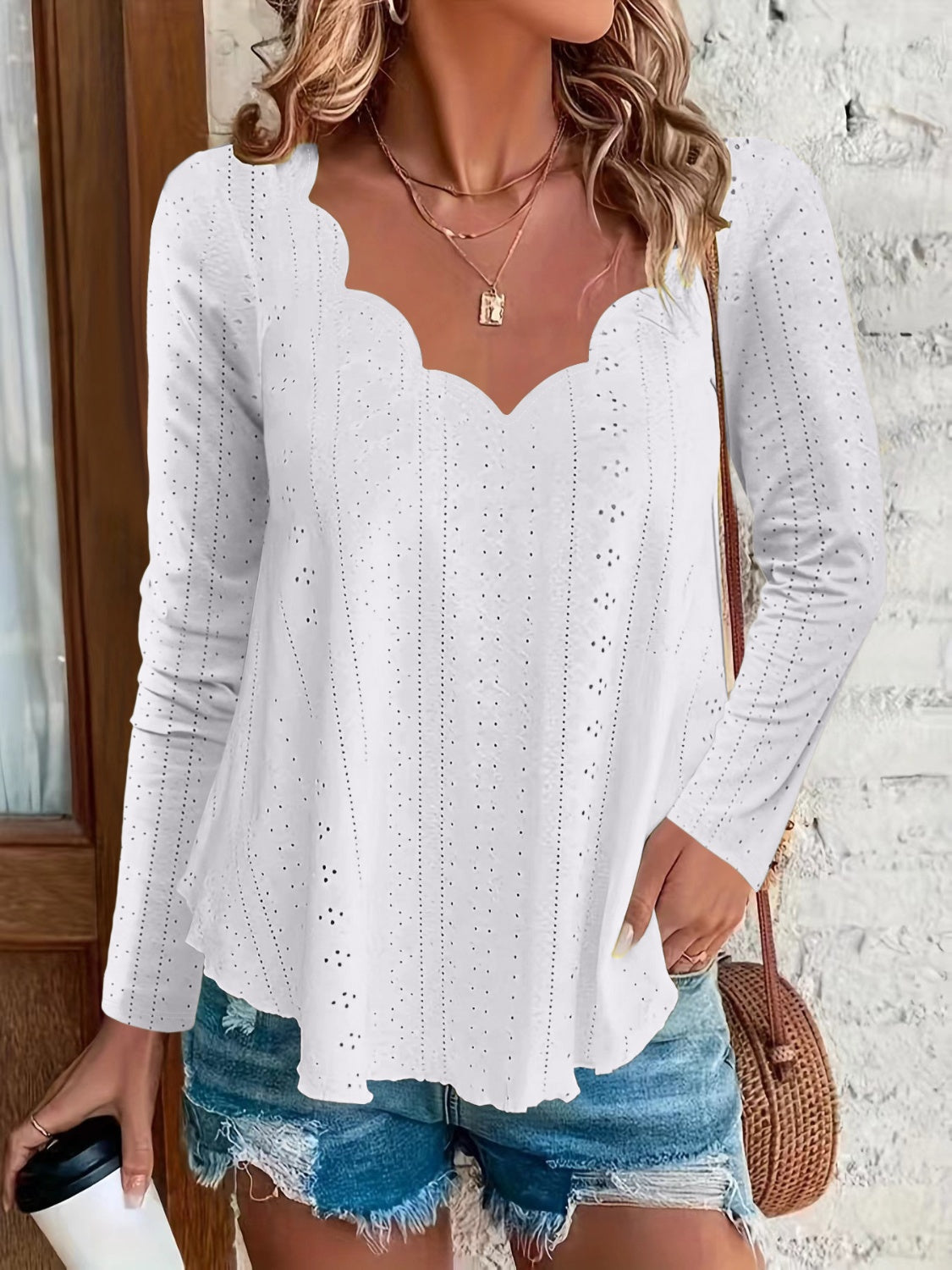 Eyelet Long Sleeve Blouse