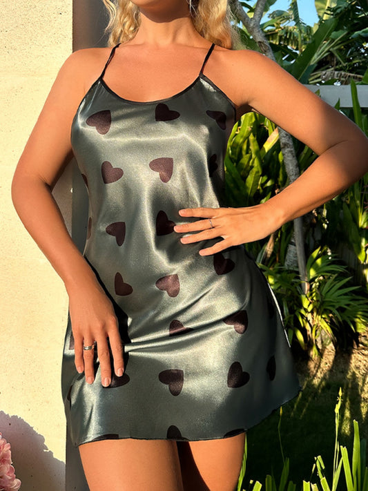 Lounge-Camisole-Kleid mit Herz-Print und Kontrast-Muster