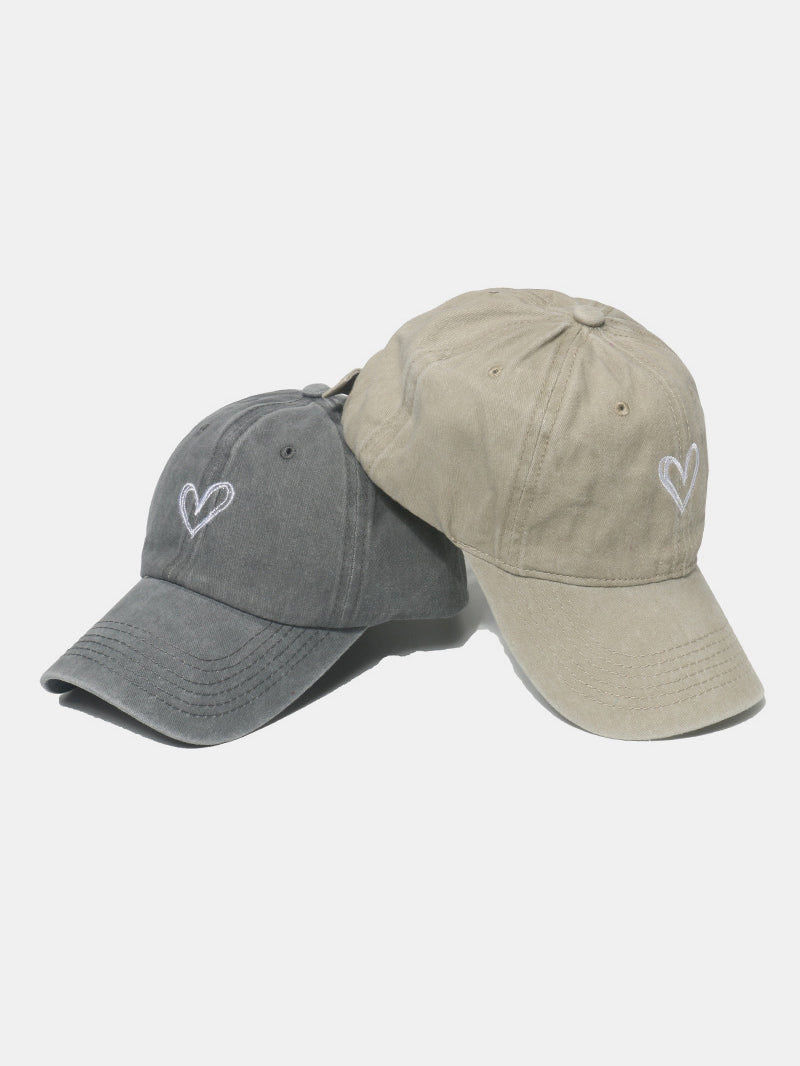 Embroidered Heart Washed Cotton Baseball Cap