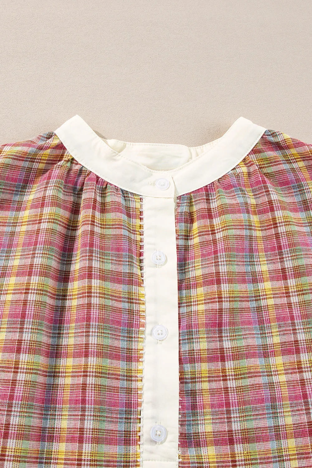 Plaid Half Button Long Sleeve Blouse