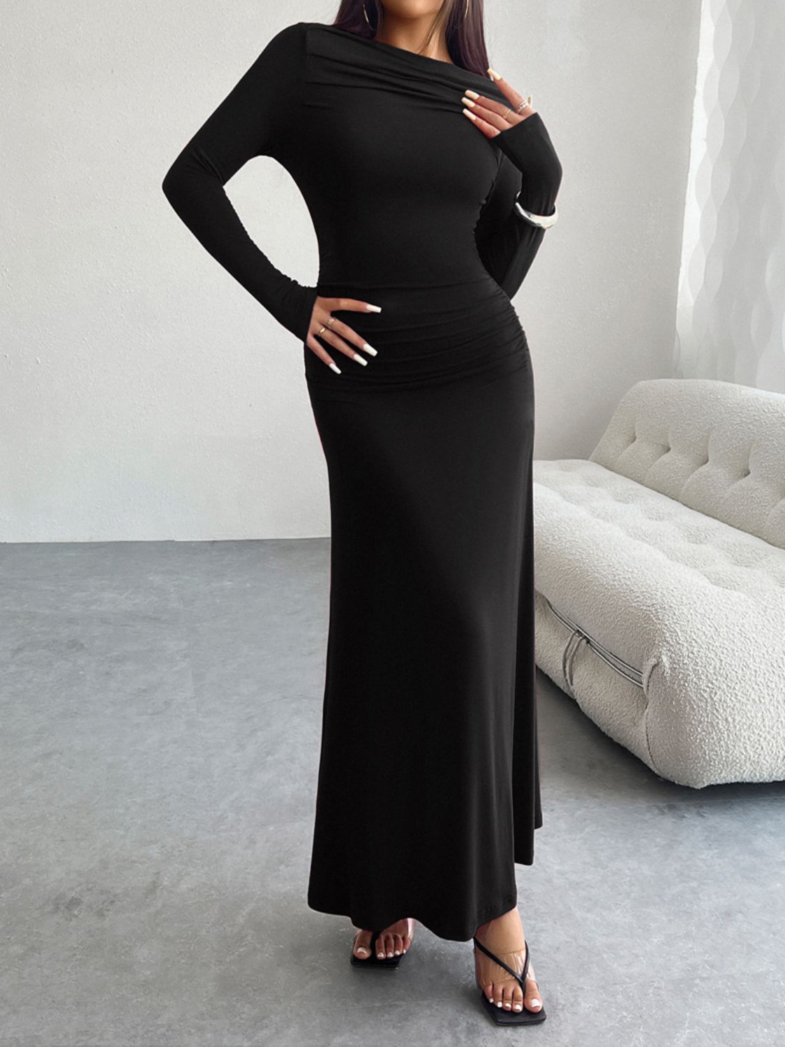 Ruched Long Sleeve Maxi Dress