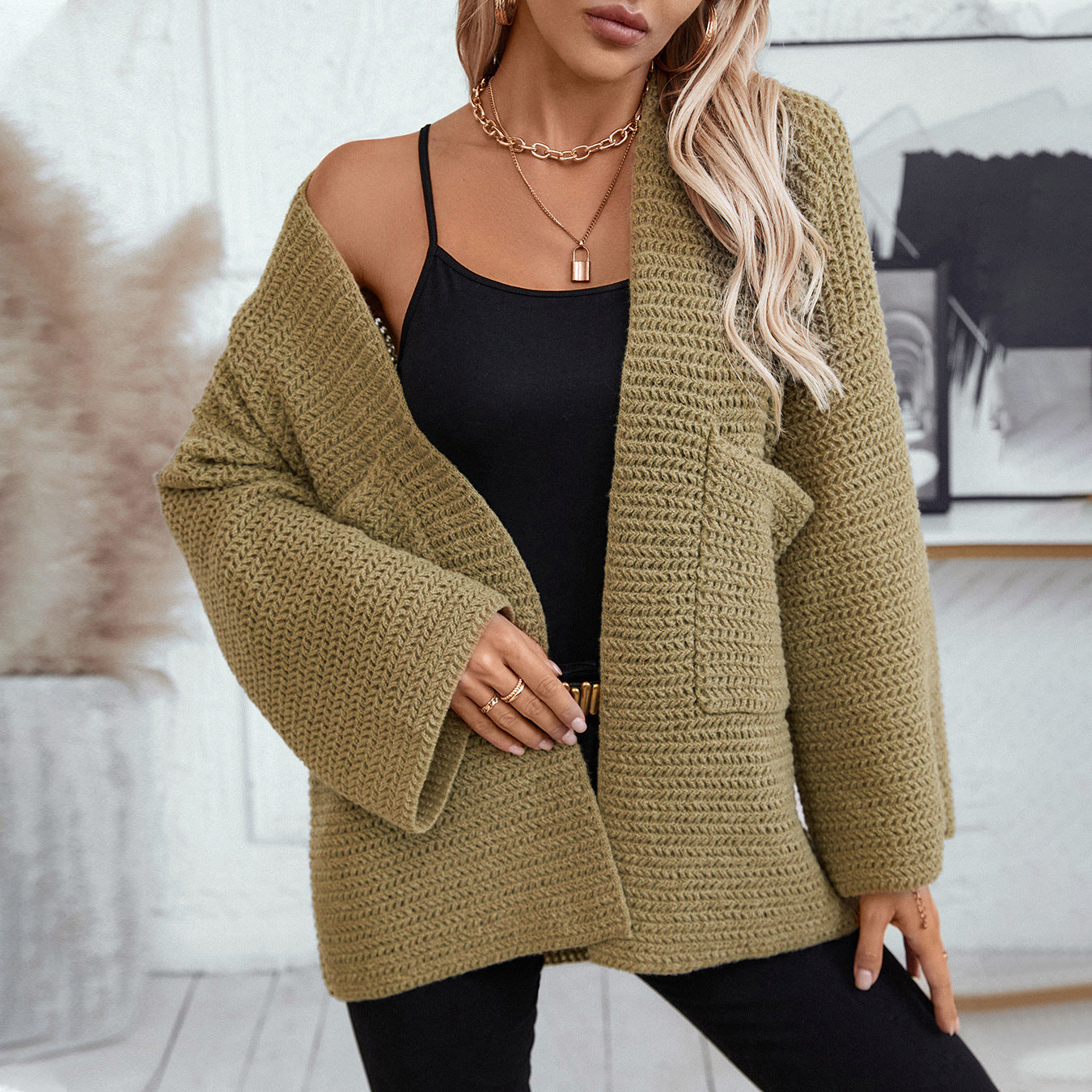 Open Front Long Sleeve Cardigan