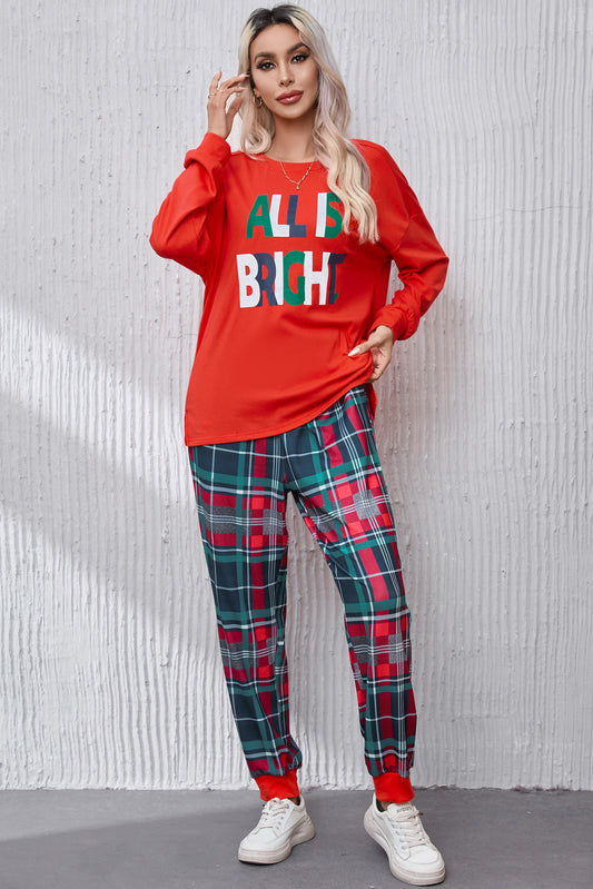 ALL IS BRIGHT Lounge-Set aus Rundhalsoberteil und karierter Hose