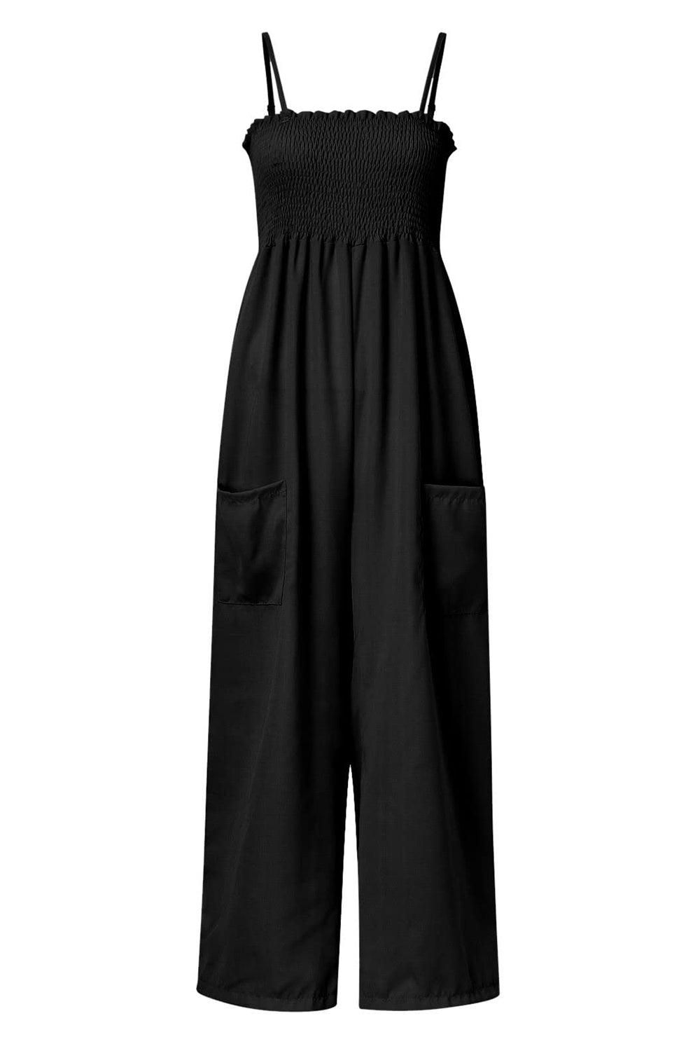 Jumpsuit mit gesmokten Spaghettiträgern und weitem Bein