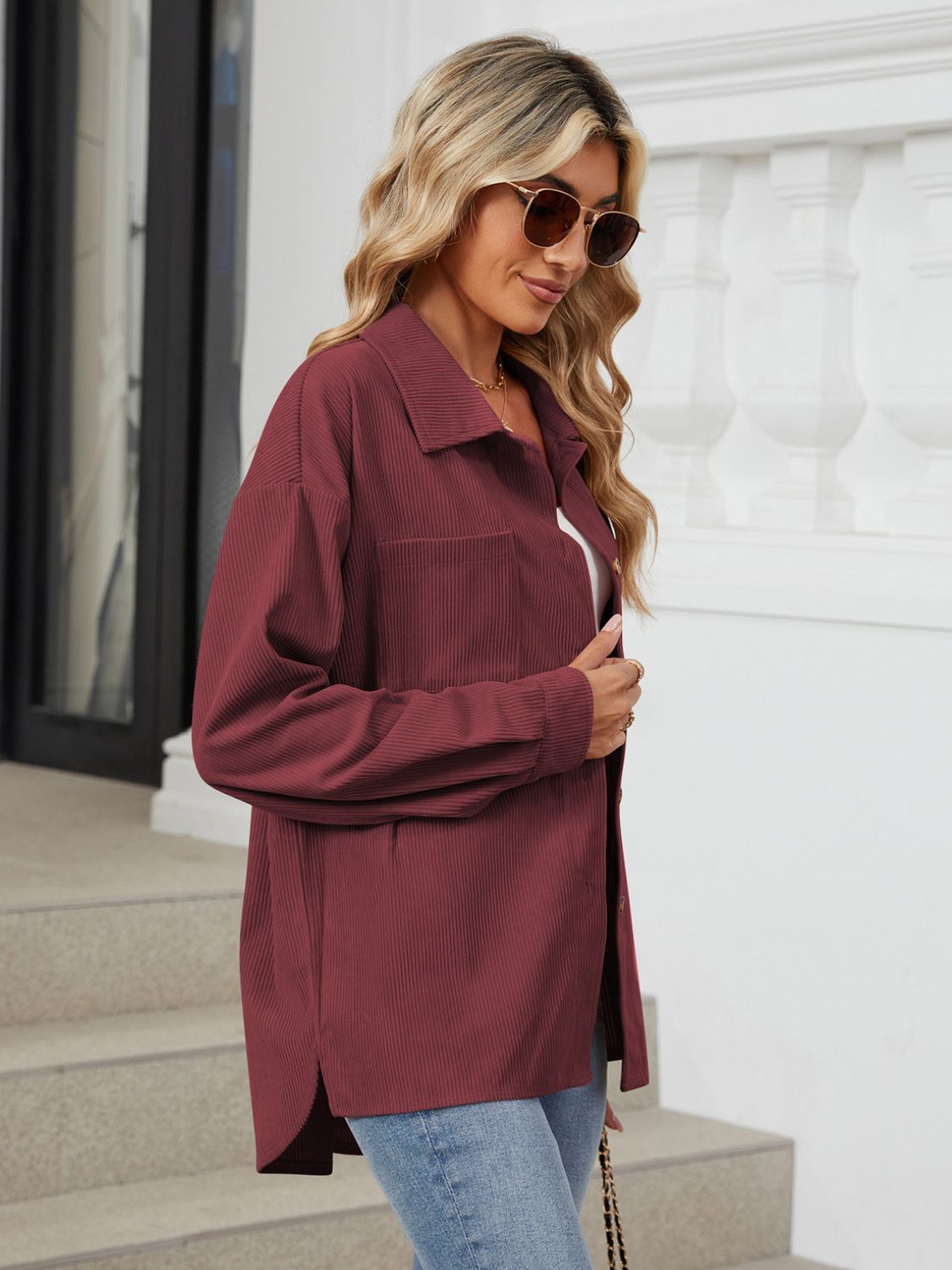 Button Up Long Sleeve Shirt with Breast Pockets