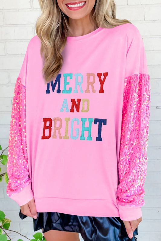 MERRY AND BRIGHT Sequin Long Sleeve Sweatshirt