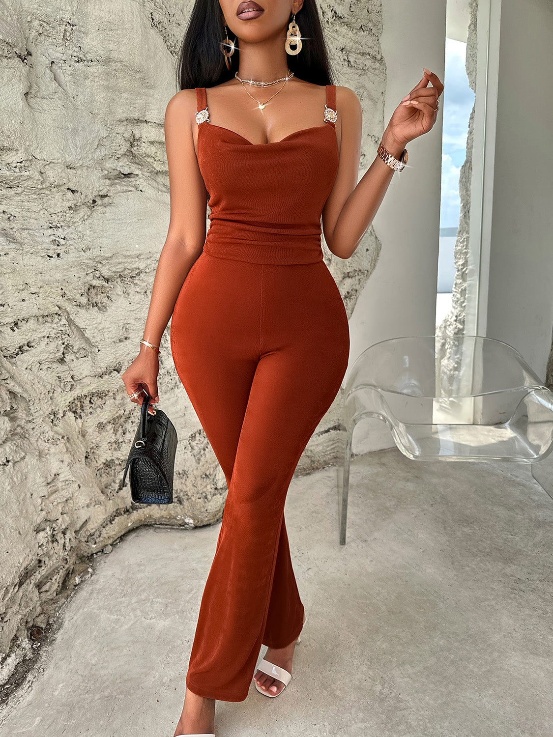 Cowl Neck Sleeveless Jumpsuit