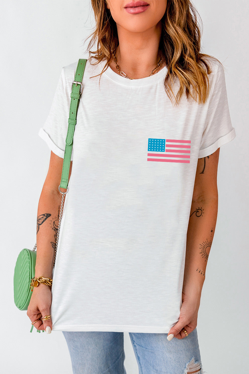 US Flag Round Neck Short Sleeve T-Shirt