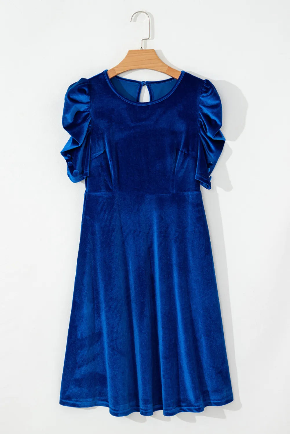 Velvet Round Neck Puff Sleeve Dress