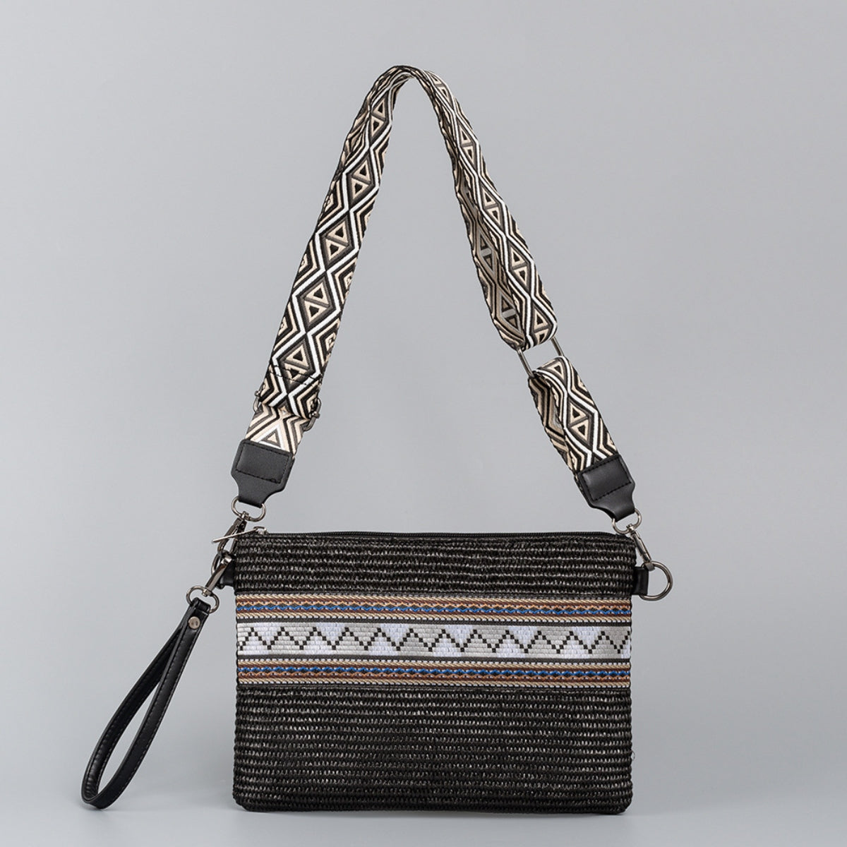 Geometric Straw Weave Crossbody Bag