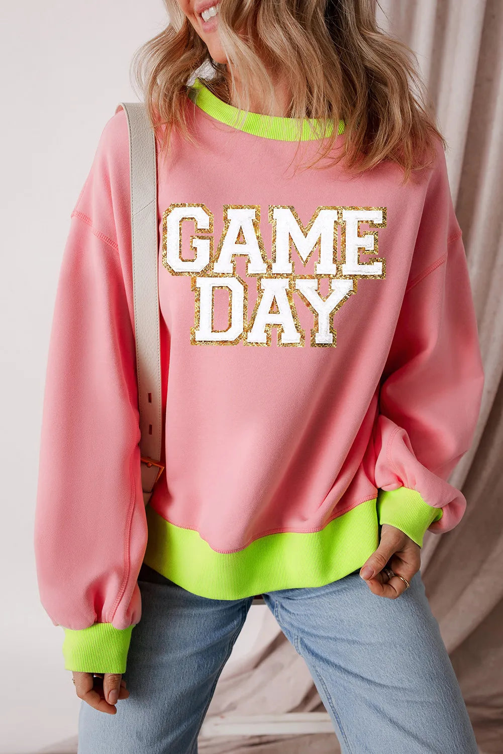 Letter Graphic Round Neck Long Sleeve Sweatshirt