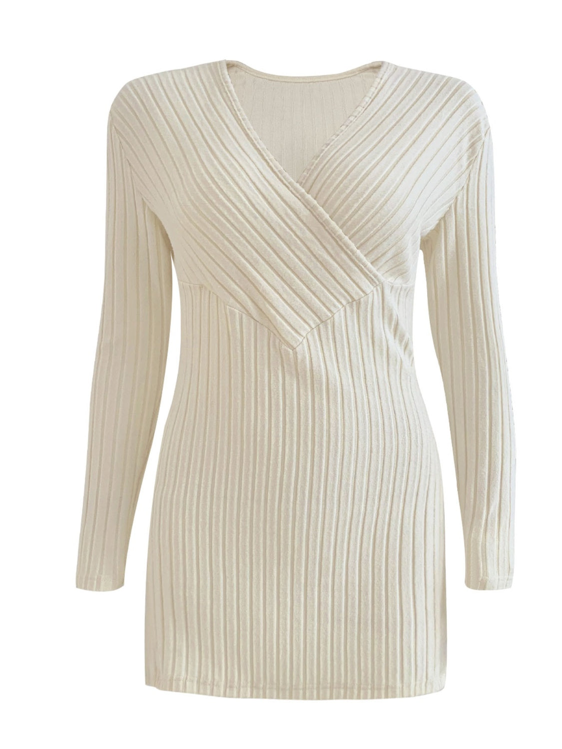 Ribbed Surplice Long Sleeve T-Shirt