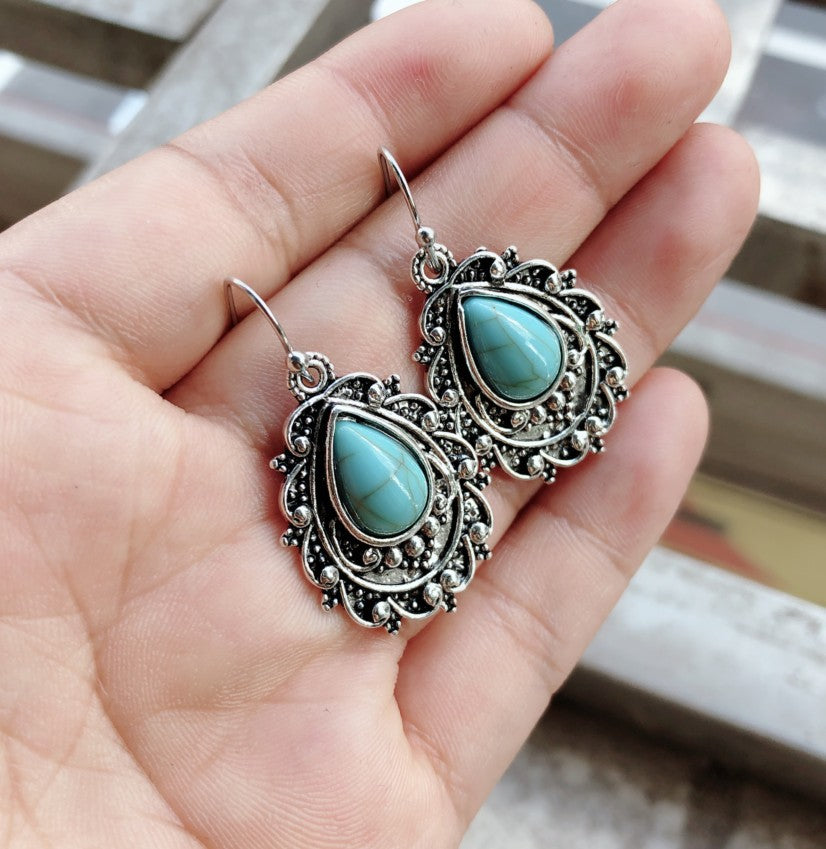 Artificial Turquoise Alloy Teardrop Dangle Earrings