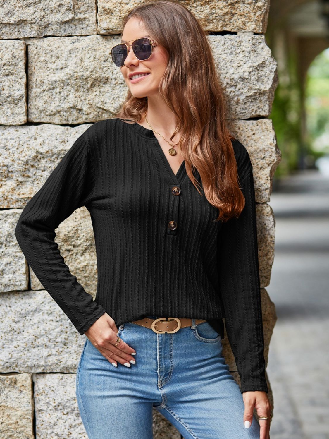 Mandy Notched Long Sleeve T-Shirt