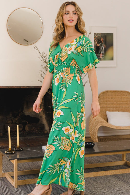 ODDI – Maxikleid in voller Größe mit Blumenmuster, gesmoktem Saum und Bindeband hinten